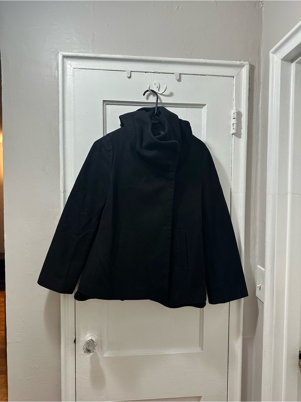 Zara Black Womens Pea Coat with Funnel Neck